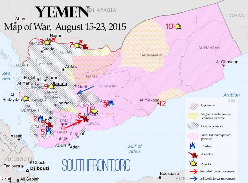 Yemen Map of War, August 15-23, 2015