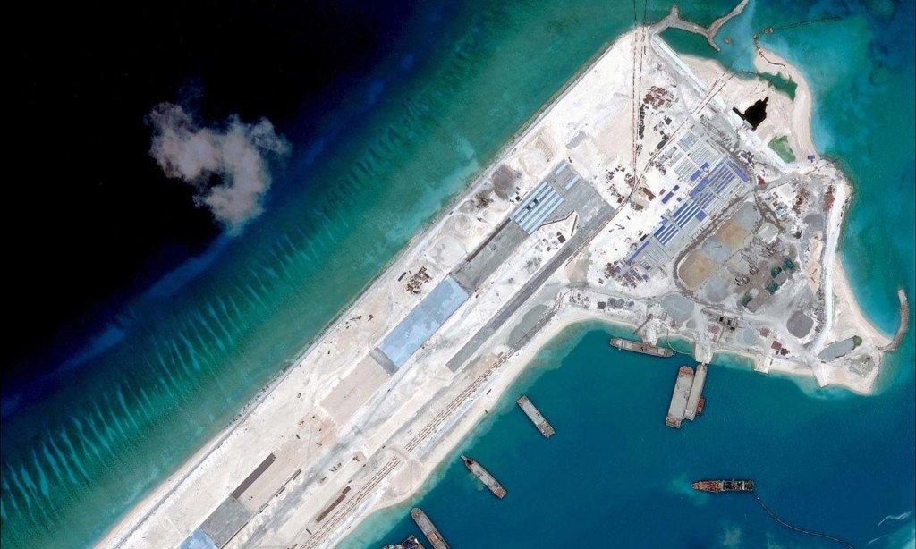  An airstrip being built by China on the Fiery Cross Reef in the South China Sea. Photograph: HANDOUT/Reuters