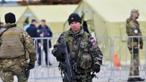 Slovenian soldier in the border with Croatia in Sredisce ob Dravi