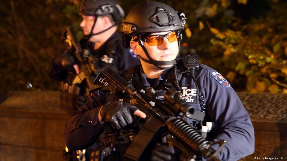 Heavily armed police officers are guarding the French consulate in New York.