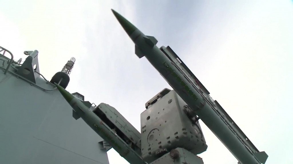 The M-4 (Osa-M) air defense system on the missile cruiser Moskva PHOTO: RUSSIAN DEFENSE MINISTRY