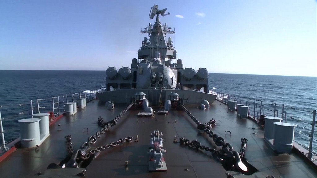 The missile cruiser Moskva has reached the coast of Latakia to perform air defense in the area PHOTO: RUSSIAN DEFENSE MINISTRY