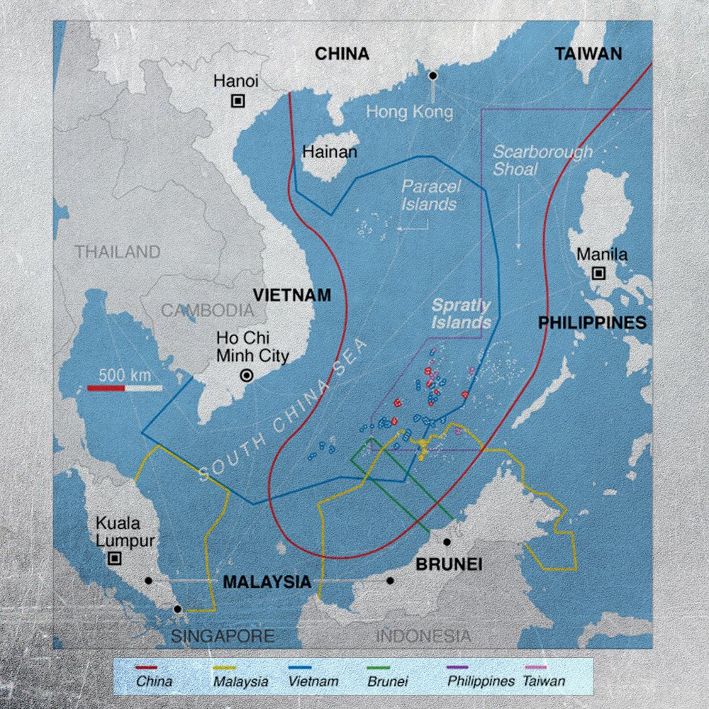 Map of EEZs and International waters in the South China Sea.