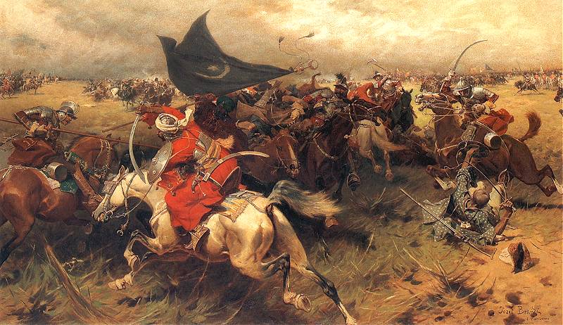 Sipahis of the Ottoman Empire at Vienna. Ottoman Sipahis in battle holding the Crescent Banner (by Józef Brandt). "Battle over the Turkish banner", oil on canvas 1905.