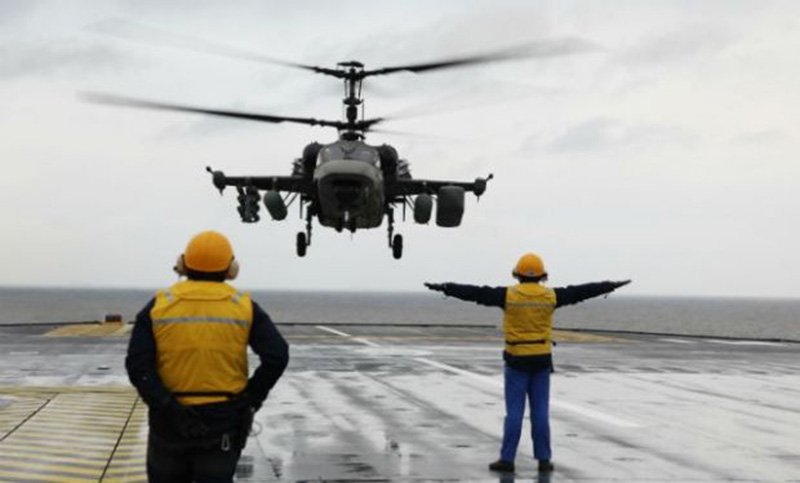 Naval variant Ka-52 Alligator landing on Mistral Class LHD during trials