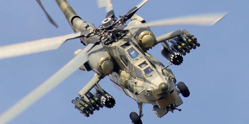 A good illustration of the Mi-28 Night Hunter’s fearful aspect while on the attack