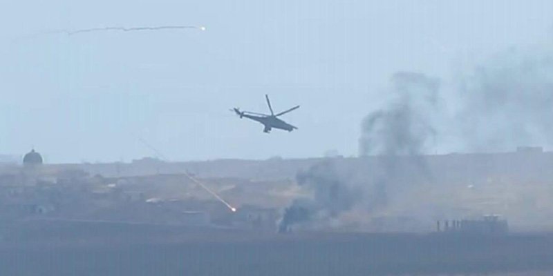 Mi-24 engaging ground targets in Syria. This image is a still taken from video footage