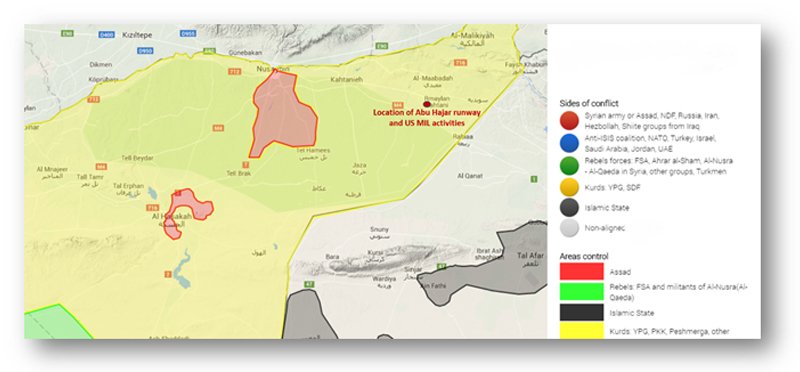 Map showing location of alleged US activities in NE Syria