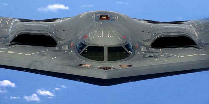 B2 Spirit stealth bomber seen from dead ahead