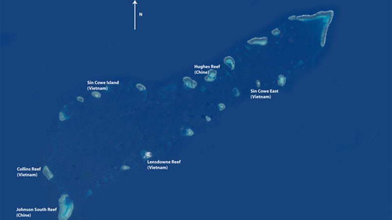 Union Bank in the Spratly Islands and the location of the Johnson South Reef Skirmish of 1988.