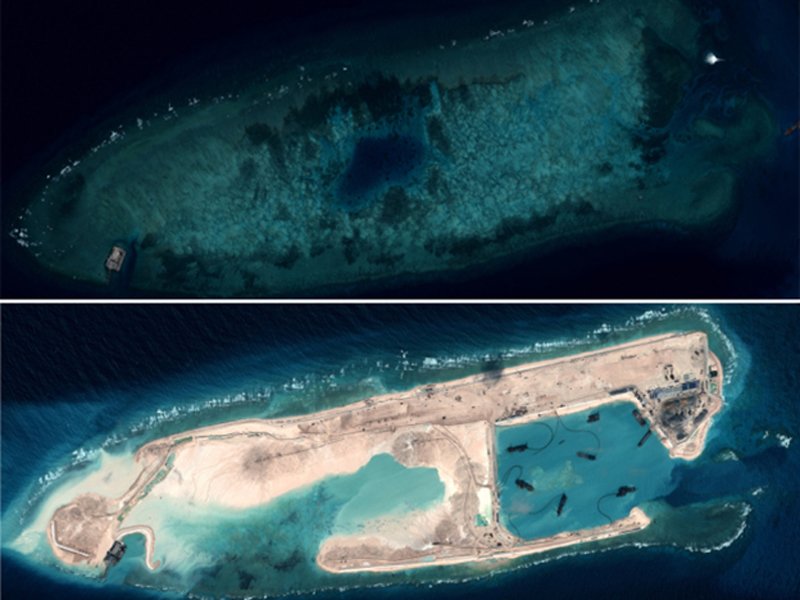 Chinese land reclamation efforts at Fiery Cross Reef in the Spratly Islands August 2014 – January 2015