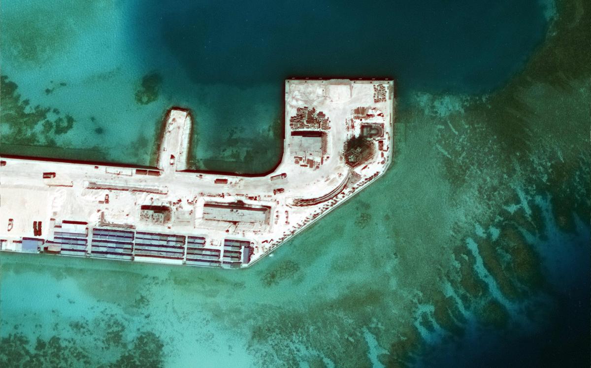 Hughes Reef on March 16, 2015. Photo: Asia Maritime Transparency Initiative and Digital Globe