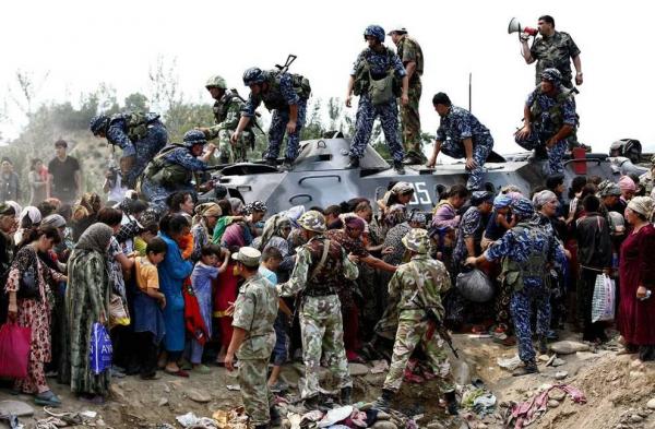 Kyrgyzstan security forces intervene to stop clashes between Kyrgyz and Uzbek groups in Osh, on the border between the two nations on the eastern edge of the Fergana valley. Ethnic conflict in the region is a constant threat to stability.
