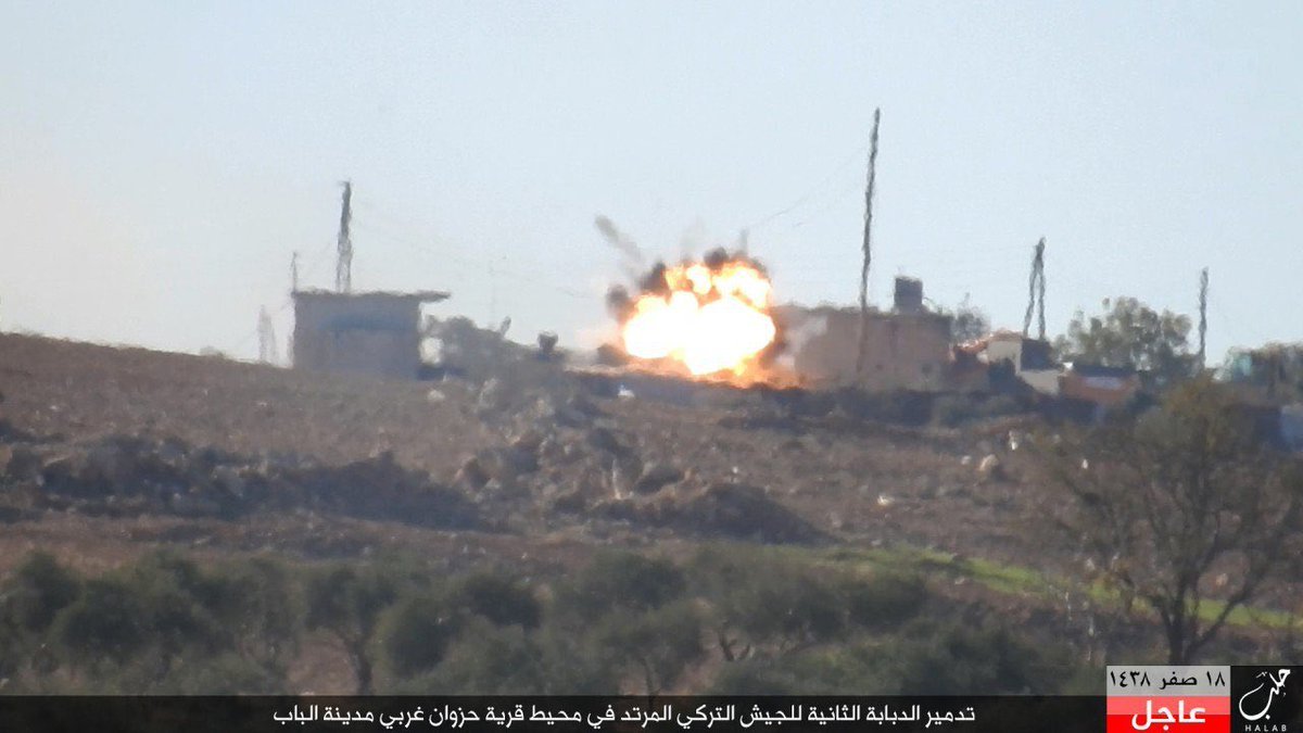 Fig. 6 The Turkish Armed Forces' battlle tank is hit by an ATGM missile near Al-Bab