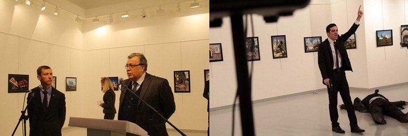 The murder of Russian Ambassador to Turkey, Andrey Karlov, Ankara, 19 December 2016.