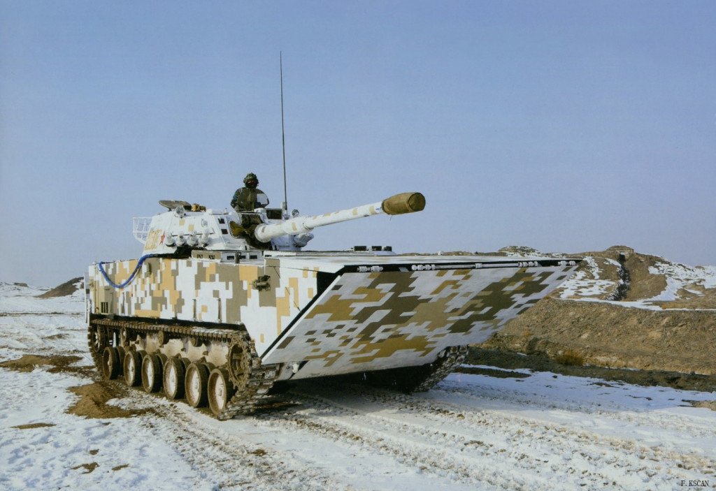 Chinese ZLT05 Amphibious Assault Vehicle on training maneuvers in winter weather conditions.