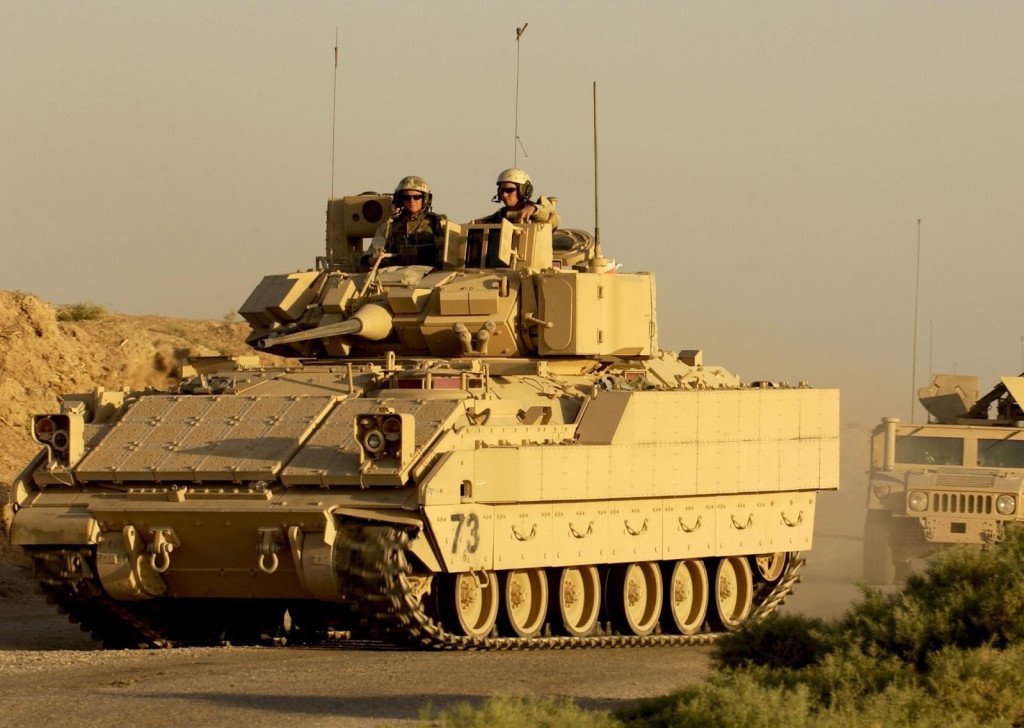 M2A3 BUSK in Iraq. Note the addition of Explosive Reactive Armor on the hull and turret and the additional skirting.