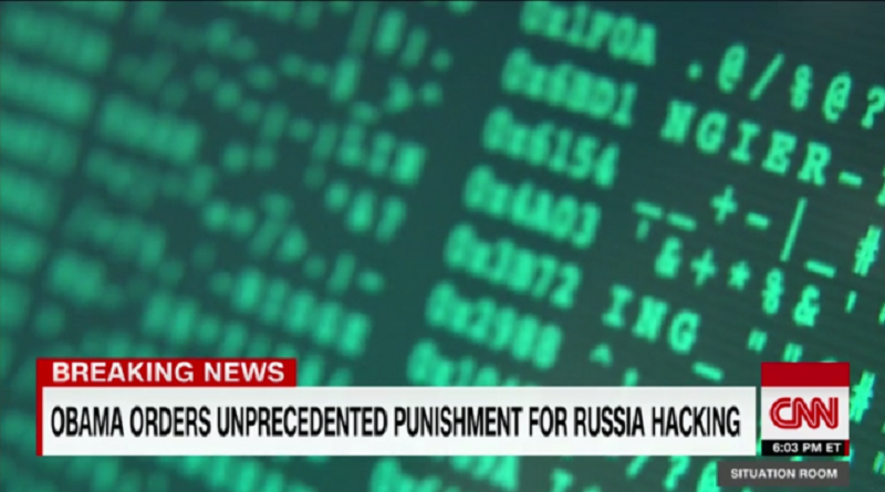 A screenshot from CNN's video about "Russian hacking"