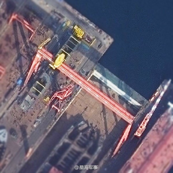 This satellite image of Dalian shipyard captures what appears to be a third Type 055 DDG (top left) under construction. Image was taken November 20, 2016.