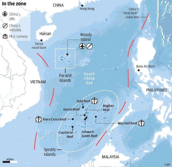 China is establishing large airstrips capable of supporting military aviation operations on man-made islands at Fiery Cross Reef, Subi Reef and Mischief Reef. A military airbase with a 2,700 meter long airstrip has been in operation on Woody Island in the Paracels since 1990.