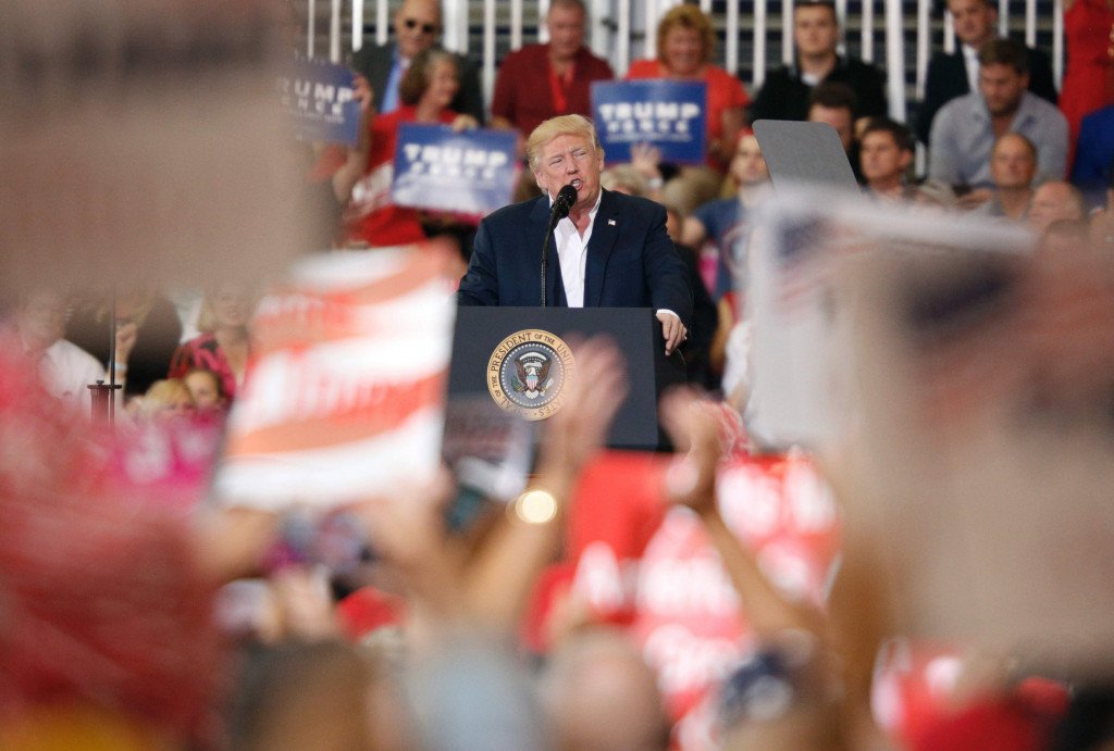 PHOTO: President Donald Trump addressed a rally at the Orlando Melbourne International Airport, Feb. 18, 2017, in Melbourne, Florida.