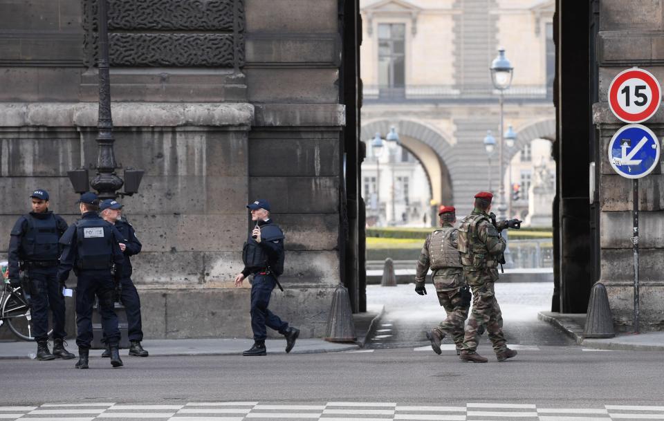 Armed police swooped on the Louvre after a soldier reportedly opened fire on a knifeman with a suitcase IMAGE: GETTY IMAGES