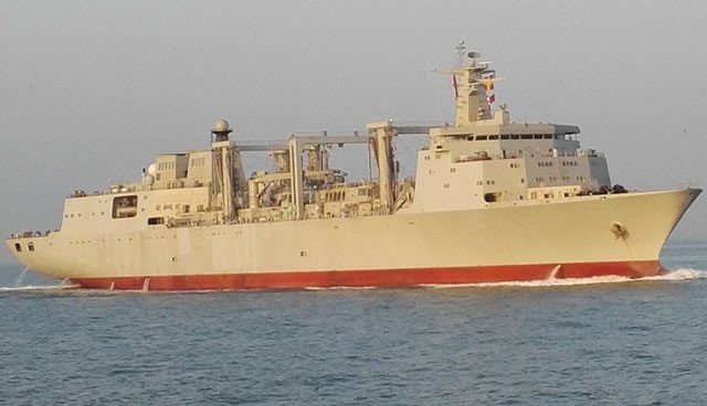 Type 901 undergoing sea trials in December, 2016. An additional vessel is currently under construction at the Guangzhou Shipyard International (GSI) naval shipyard.